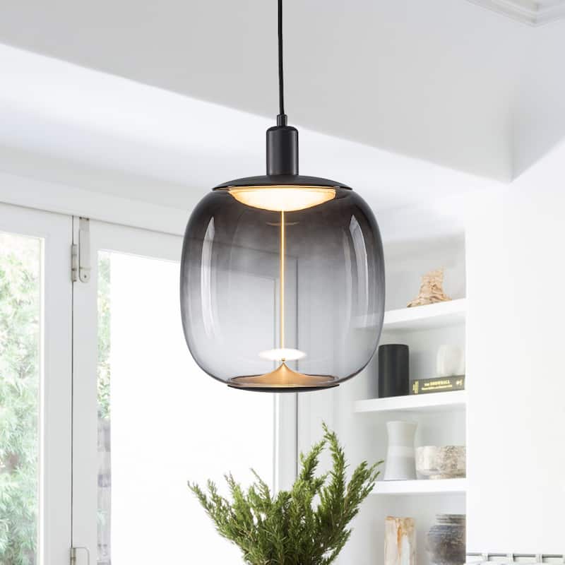 Smoke Gradient Clear Plastic LED Globe Pendant Light - Dia.9.84-in