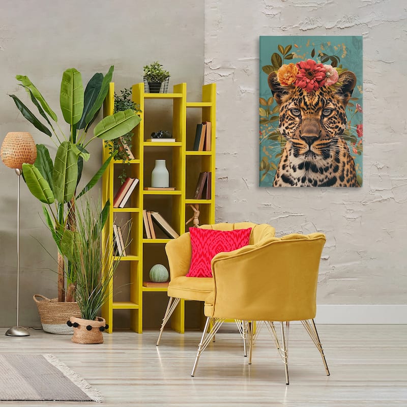 Stupell Floral Crown Wild Cheetah Canvas Wall Art Design By LSR Design Studio