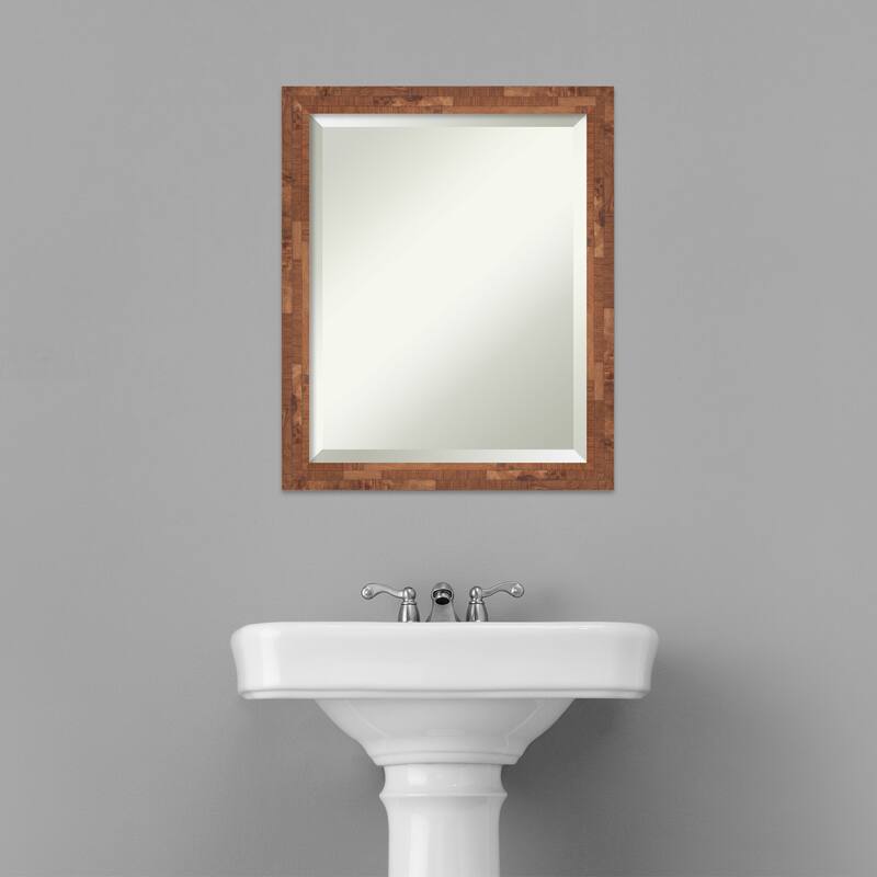 Beveled Wood Bathroom Wall Mirror - Fresco Dark Walnut Frame