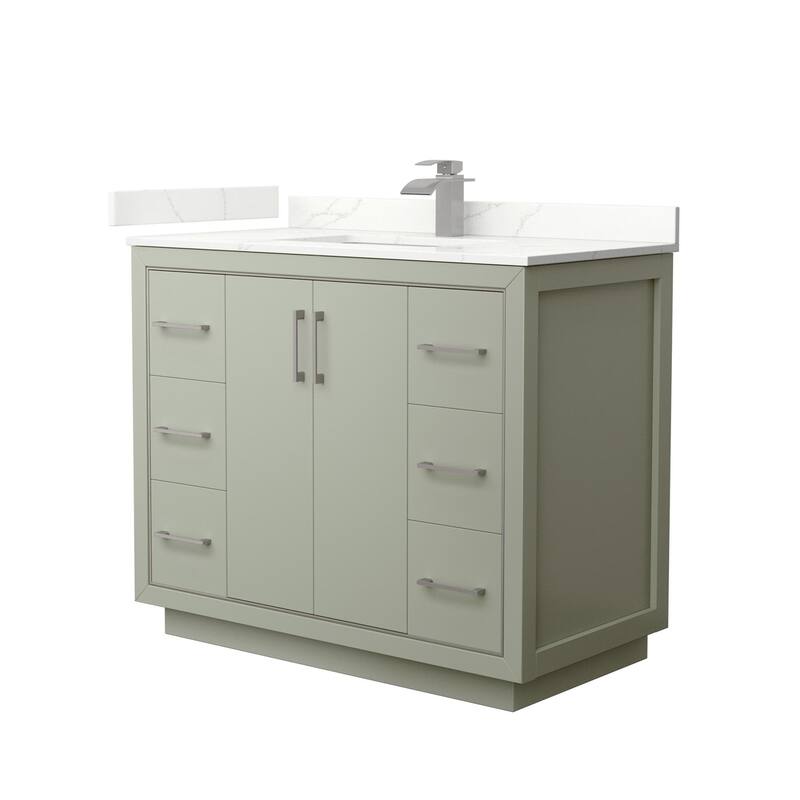 Wyndham Collection WCF111142S-QTZ-UNSMXX Icon 42" Free Standing Single - Light Green / Giotto Quartz Top / Brushed Nickel
