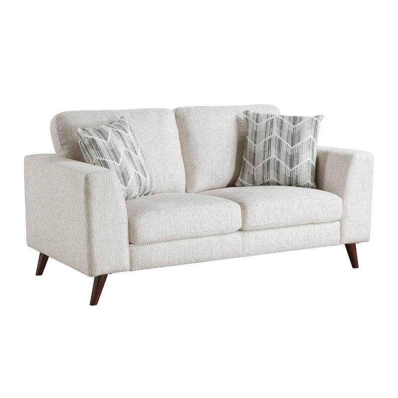 Ricca Loveseat with 2 Pillows, Cloud White Chenille, Wood, 64 Inch