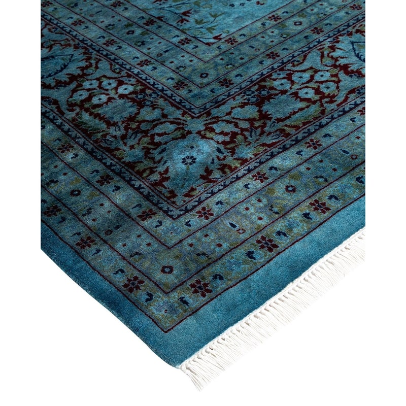 Overton Hand Knotted Wool Vintage Inspired Modern Contemporary Overdyed Blue Area Rug - 9' 2" x 17' 8"