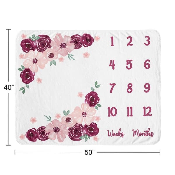 Burgundy Pink Watercolor Floral Girl Baby Monthly Milestone Blanket - Blush Maroon Wine Rose Green Shabby Chic Flower Farmhouse