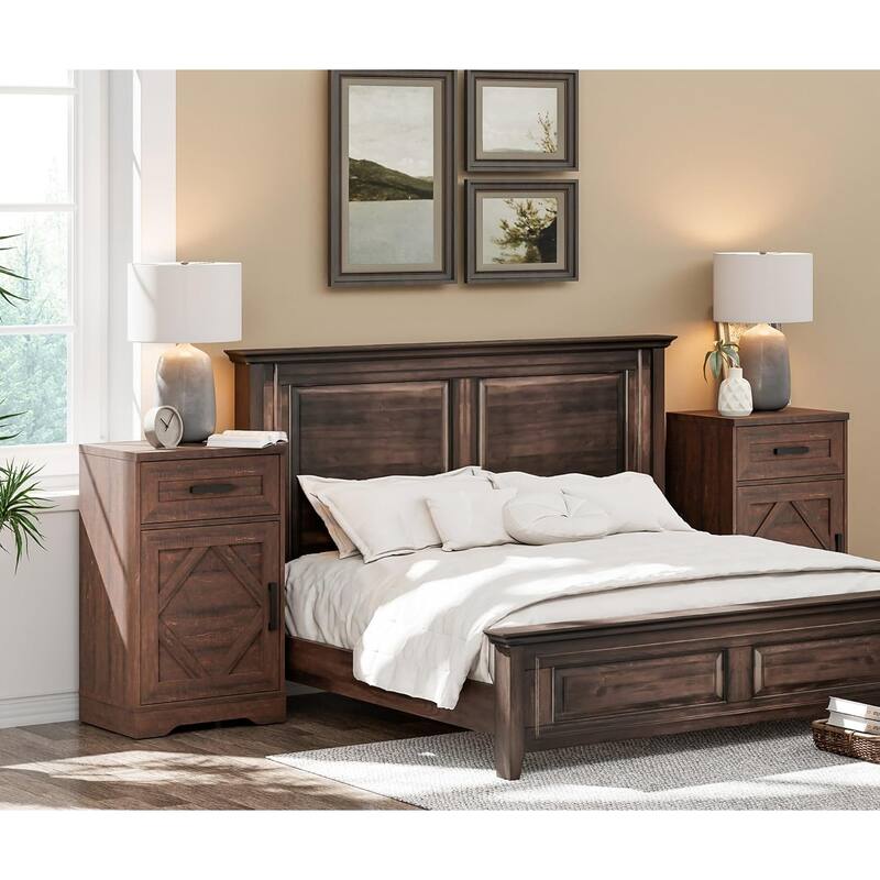 WAMPAT Nightstand with 1 Drawer&1 Door for Bedroom, Living Room - Brown - 2-drawer