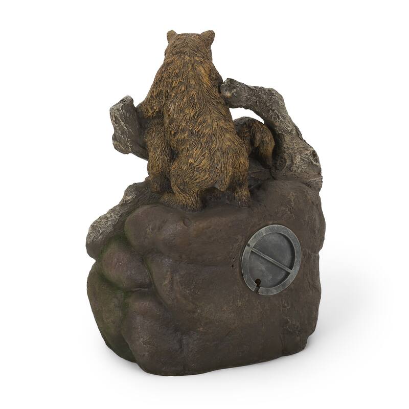 Roomfitters Callan 25-Inch Bear Family Tiered Water Fountain with LED Lights, Weather-Resistant Faux Stone, Brown