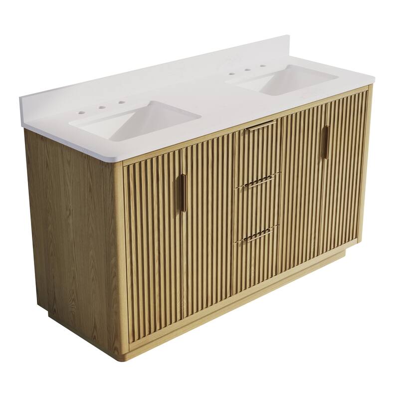 35''H Solid Wood Bathroom Vanity With Stain-resistant Carrera White Quartz Top and Sink