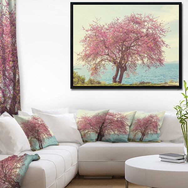 Designart 'Pink Flowers on Lonely Tree' Landscape Framed ...