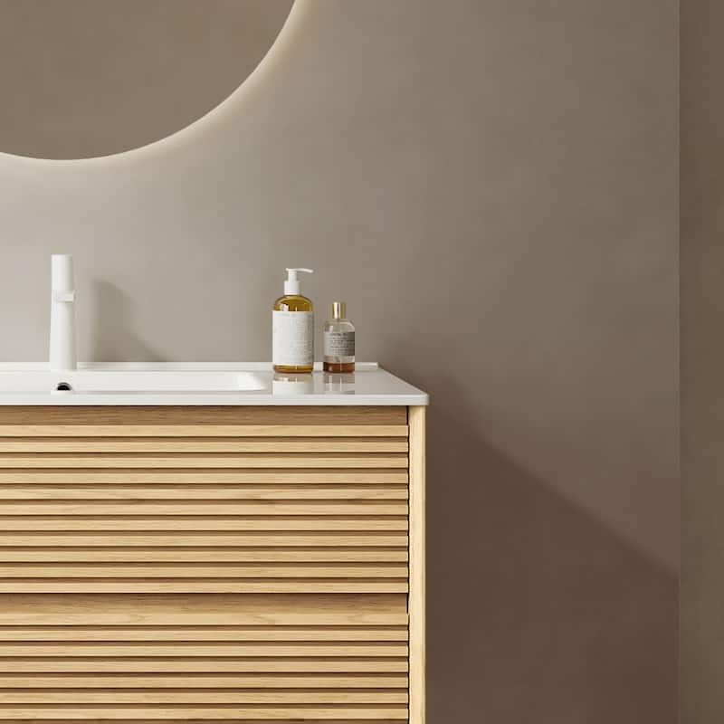 GDFStudio - Bron Modern Floating Bathroom Vanity with Integrated Rectangular Ceramic Basin and 2 Soft-Close Drawers, NO Faucet