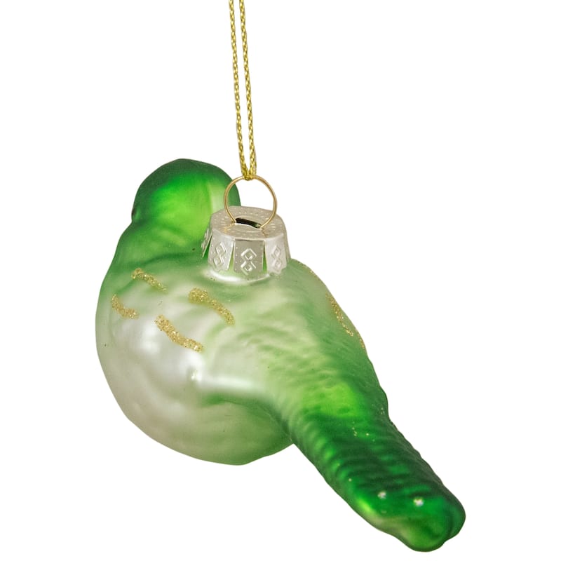 4" Green and White Glass Bird Christmas Ornament
