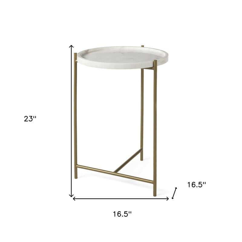 HomeRoots 23" White and Gold Marble and Iron Round End Table - 16.50 in. x 23.00 in. x 16.50 in.