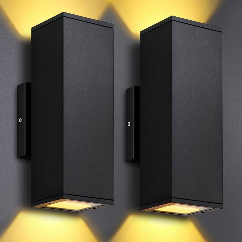 Modern Outdoor Wall Lights, Matte Black Up & Down Porch Light Fixtures for Patio, Garage, Exterior - 2 Pack - Black-2pack