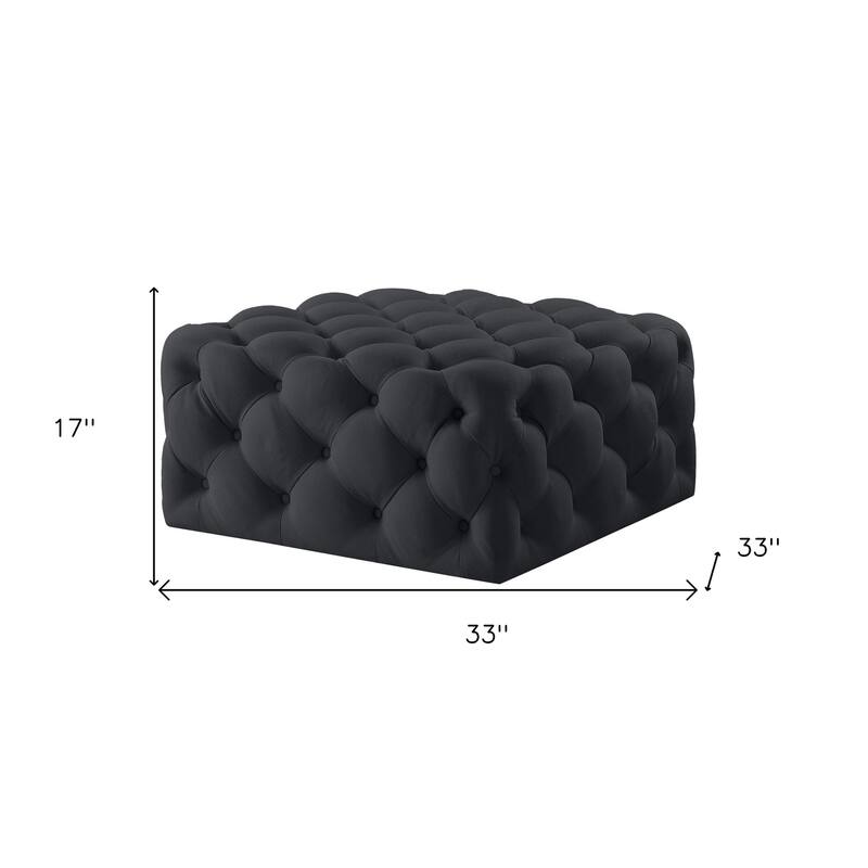 HomeRoots 33" Black Velvet Rolling Tufted Cocktail Ottoman