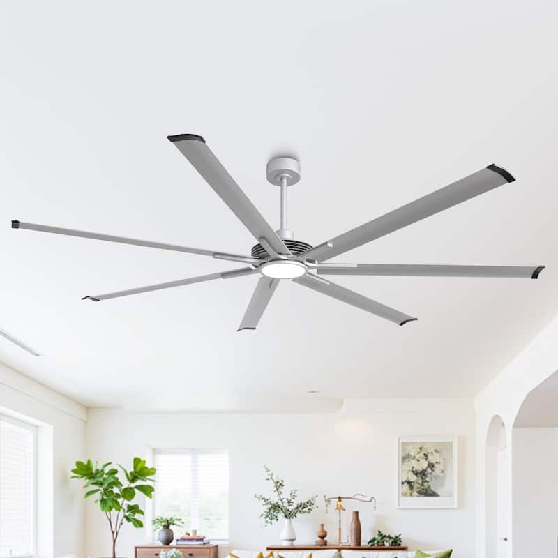 Ceiling Fan Industrial 100" Modern Silver 7-Blade LED Light
