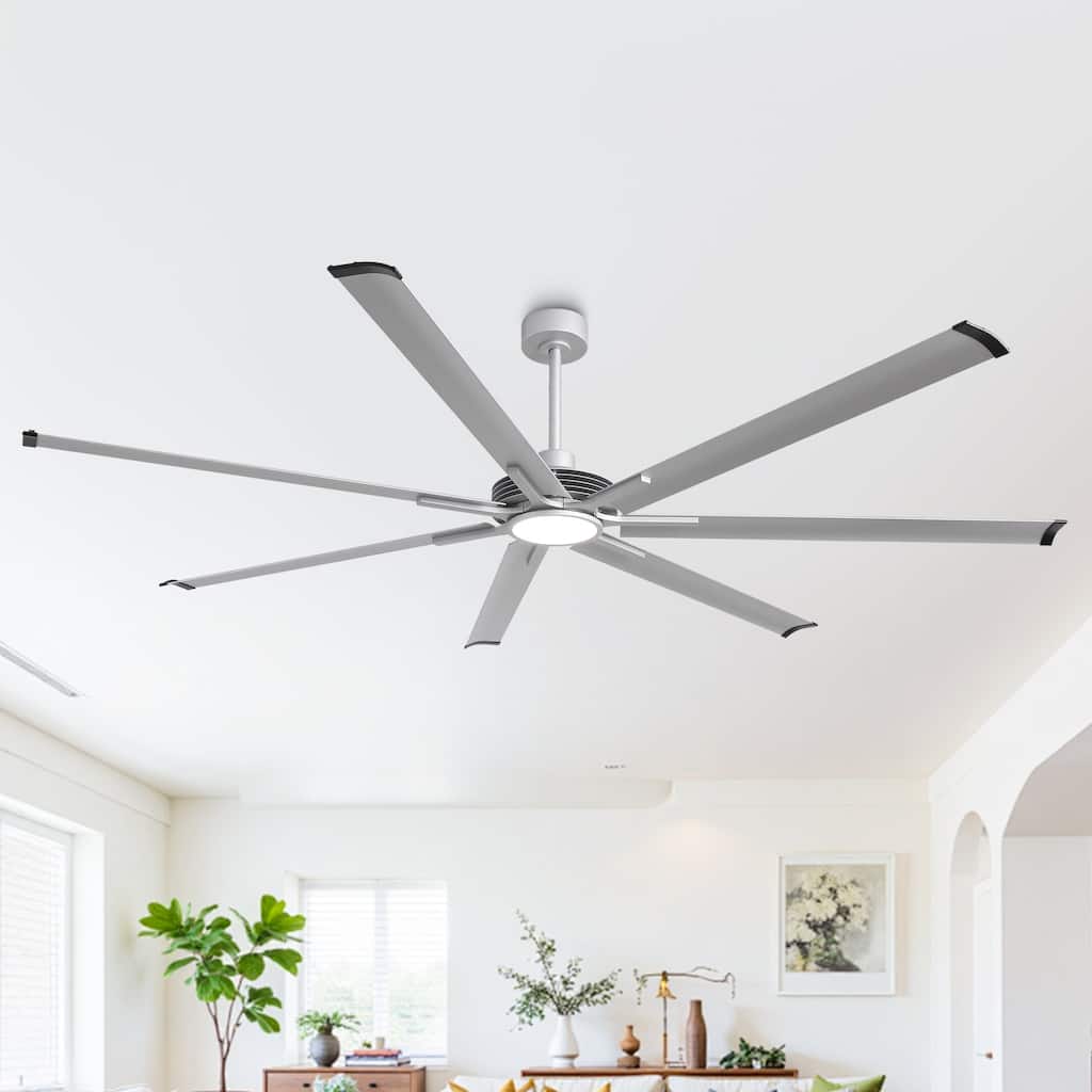 Ceiling Fan Industrial 100" Modern Silver 7-Blade LED Light