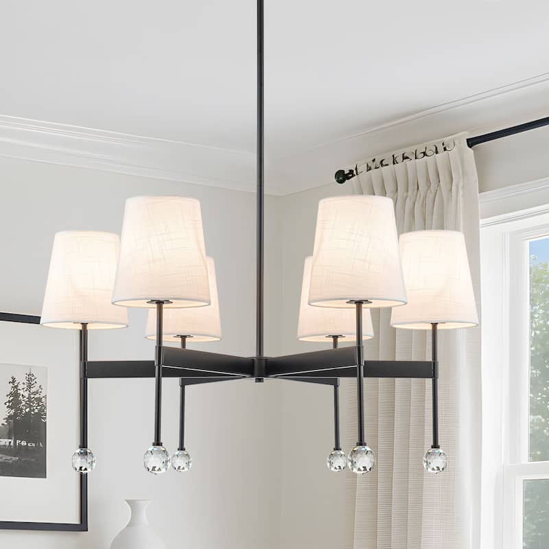 Starsky 6 - Light Dimmable Classic / Traditional Chandelier With White Linen Shades