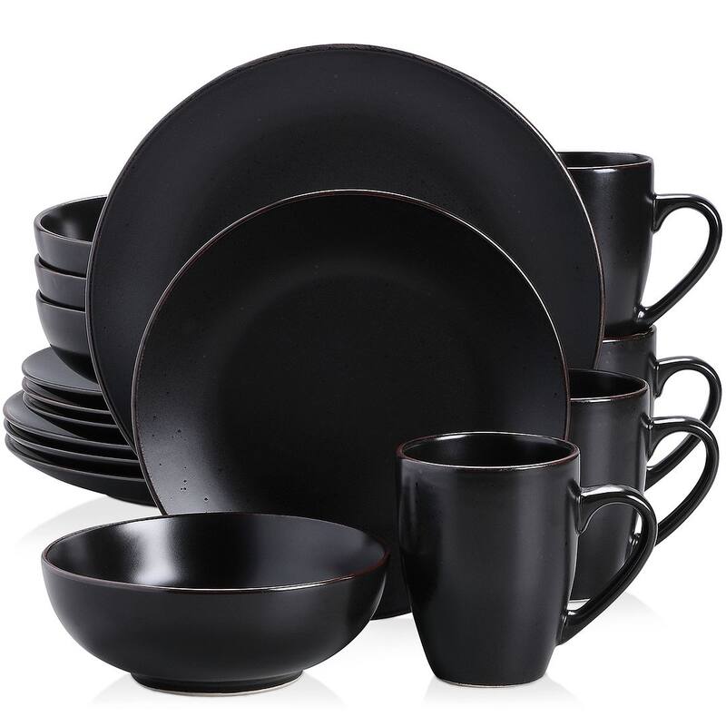 vancasso Moda 16-Piece Matte Speckled Dinnerware Set, Service for 4 - Black