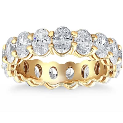 6 Ct TW Oval Cut Moissanite Eternity Ring Yellow Gold Womens Wedding Band