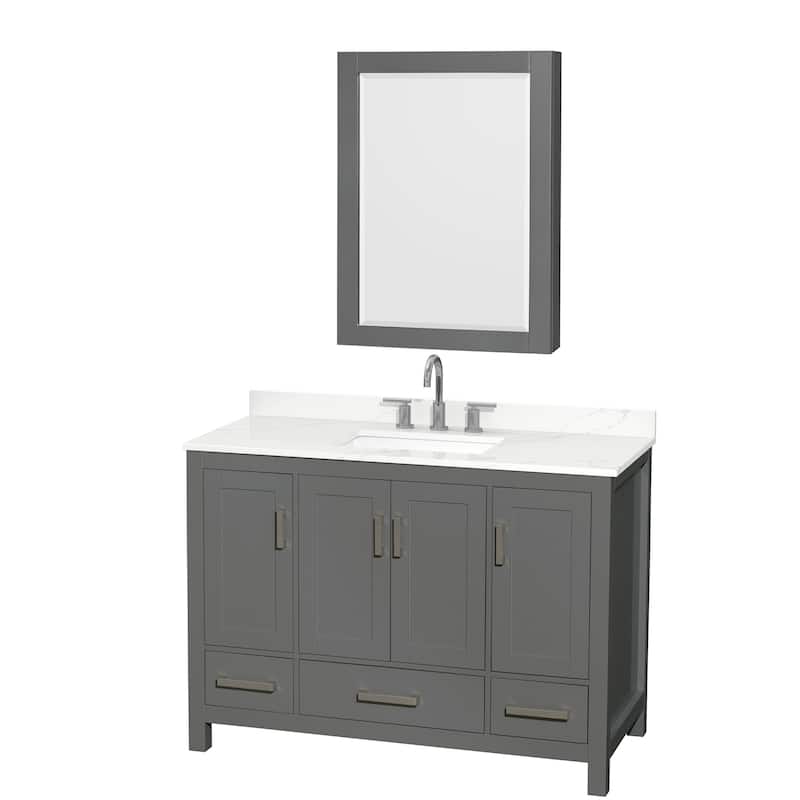 Wyndham Collection WCS141448S-QTZ-US3MED Sheffield 48" Free Standing - Dark Gray / Giotto Quartz Top / Brushed Chrome
