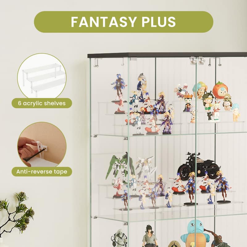 Glass Display Cabinet with Doors & Locks, Acrylic Shelves, Floor Standing Storage Showcase for Home or Office