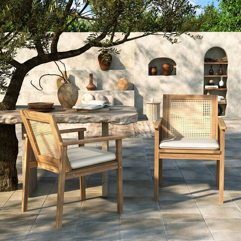 Christopher Knight Home - Preston Stylish and Durable Outdoor Dining Chairs with Cushions, Set of 2 - Teak+Beige