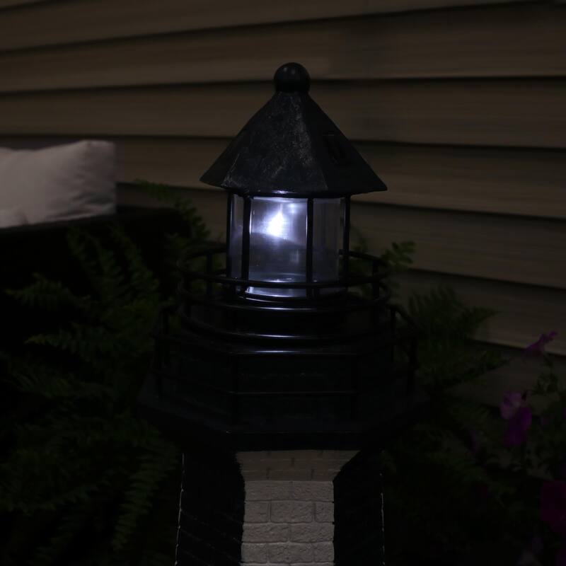 Sunnydaze Solar Striped LED Lighthouse Outdoor Decor - 36" - Blue