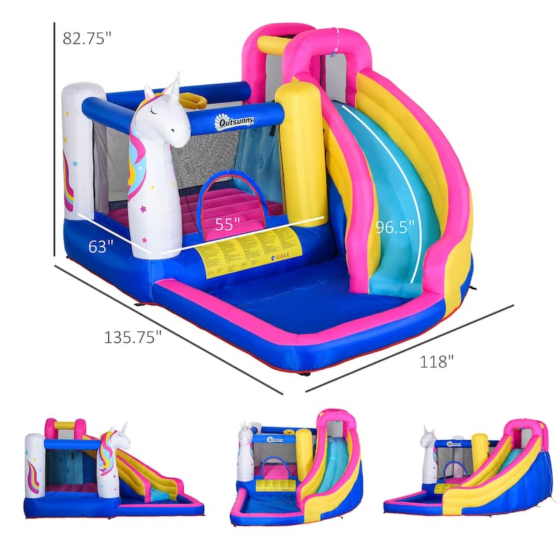 Outsunny Kids Bounce Castle House Inflatable Trampoline Water Slide Pool Climbing Wall 5 in 1 with Inflator for Kids Age 3-8