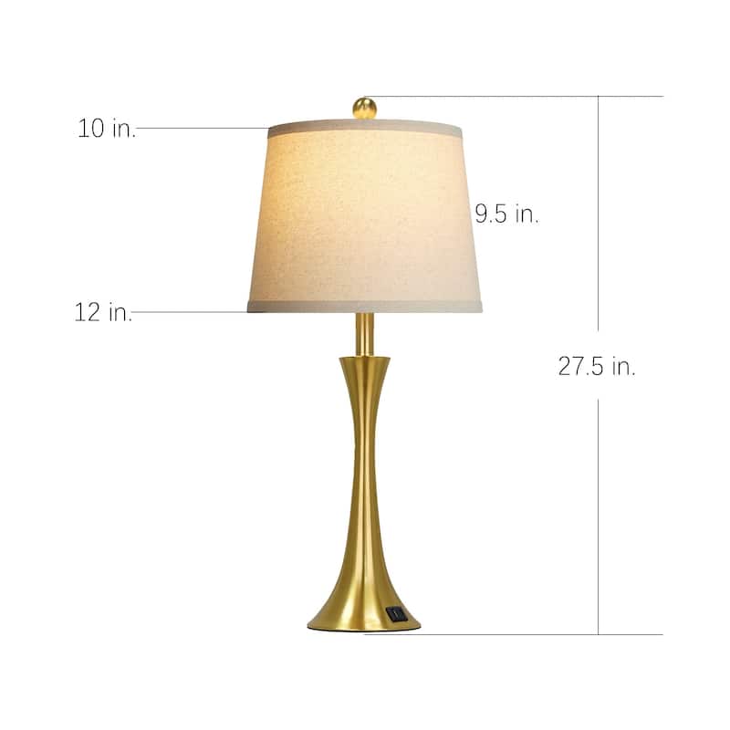 Set of 2 Modern 26-Inch Table Lamps with Dual USB Charging Ports and Oatmeal Fabric Shades - 12'' x 12'' x 27.5''