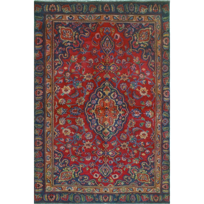 Fine Vintage Distressed Anahei Red/Navy Rug - 4'0" x 6'6"