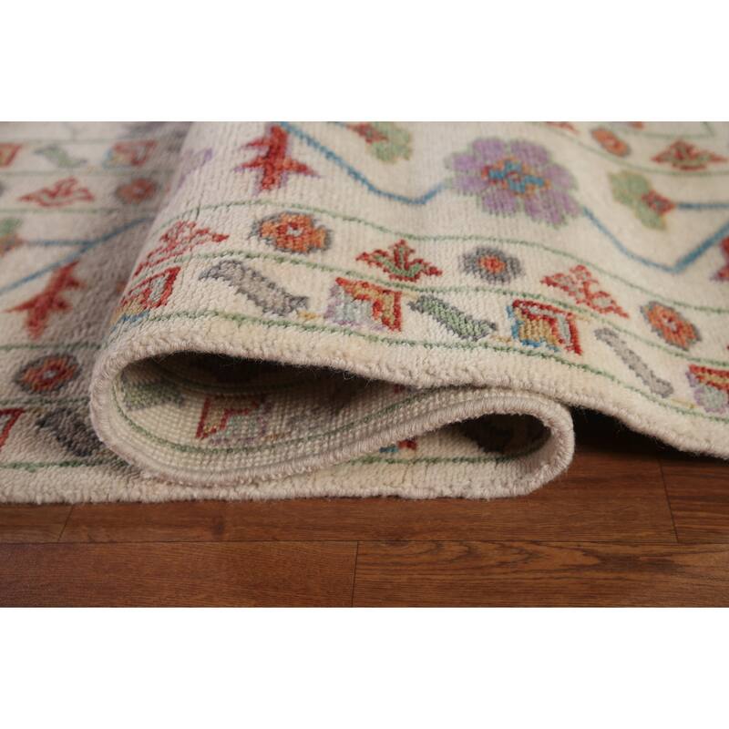 Hand Knotted Oriental 100% Wool Carpet Transitional All-Over Beige & Ivories Oushak Area Rug - 17' 10'' X 9' 1''