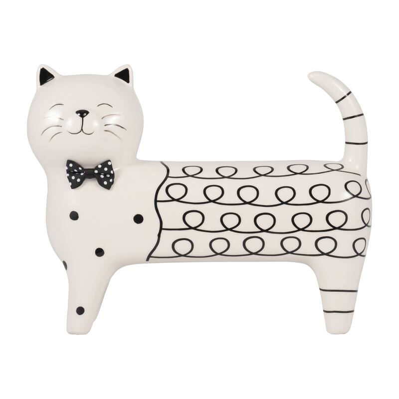 Sagebrook Home Ceramic White Novelty Swirls Cat, Accent Piece Sculpture Home Decor Collectible