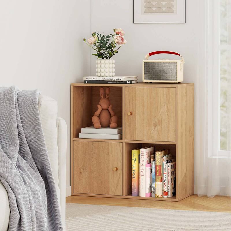 Costway 4-Cube Bookcase with Dual Anti-Tipping Kits & 2 Cabinets - See Details