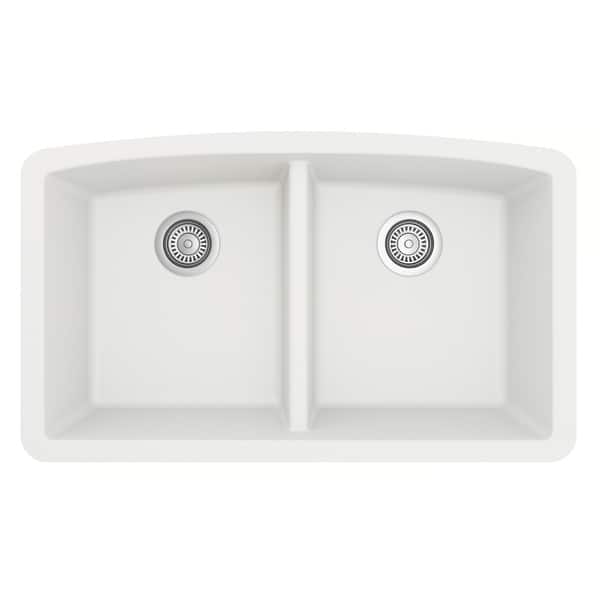 slide 44 of 58, Karran Undermount Quartz Double Bowl Kitchen Sink White