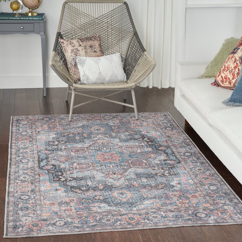 New Concept Washables Persian Boho Machine Washable Area Rug - 4' x 6' - Blue/Multi