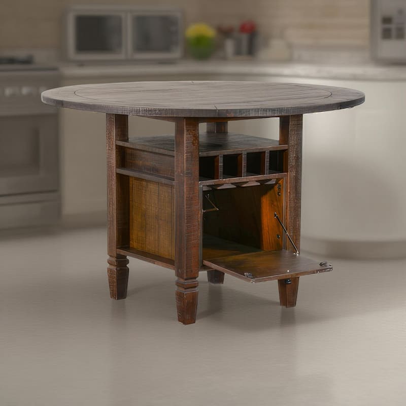 Flint Counter Height Table, 54 Inch Round, Brown Storage Pedestal Base