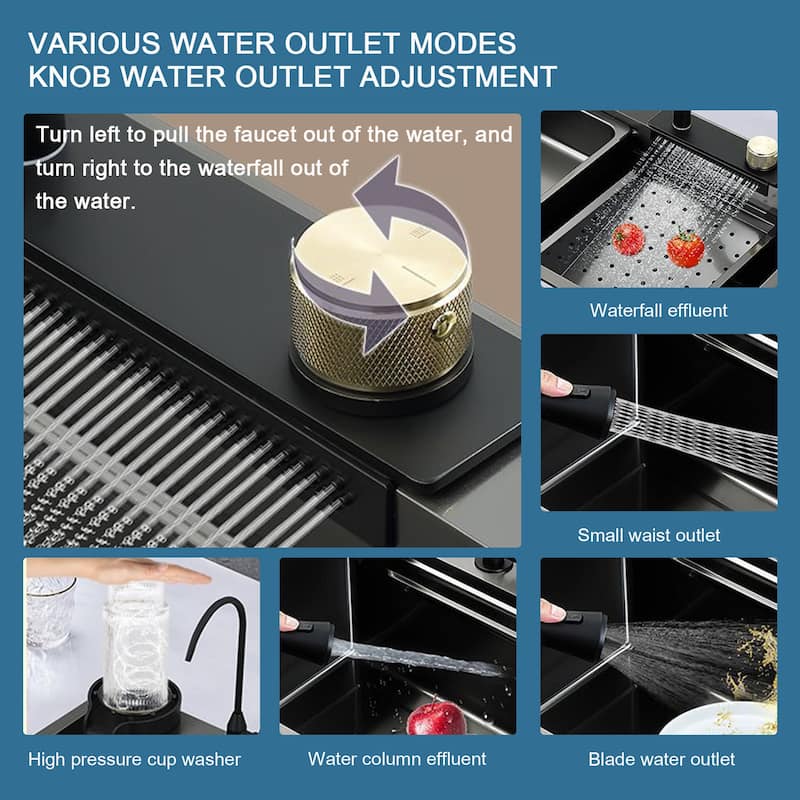 Stainless Steel Rectangular Waterfall Kitchen Sink