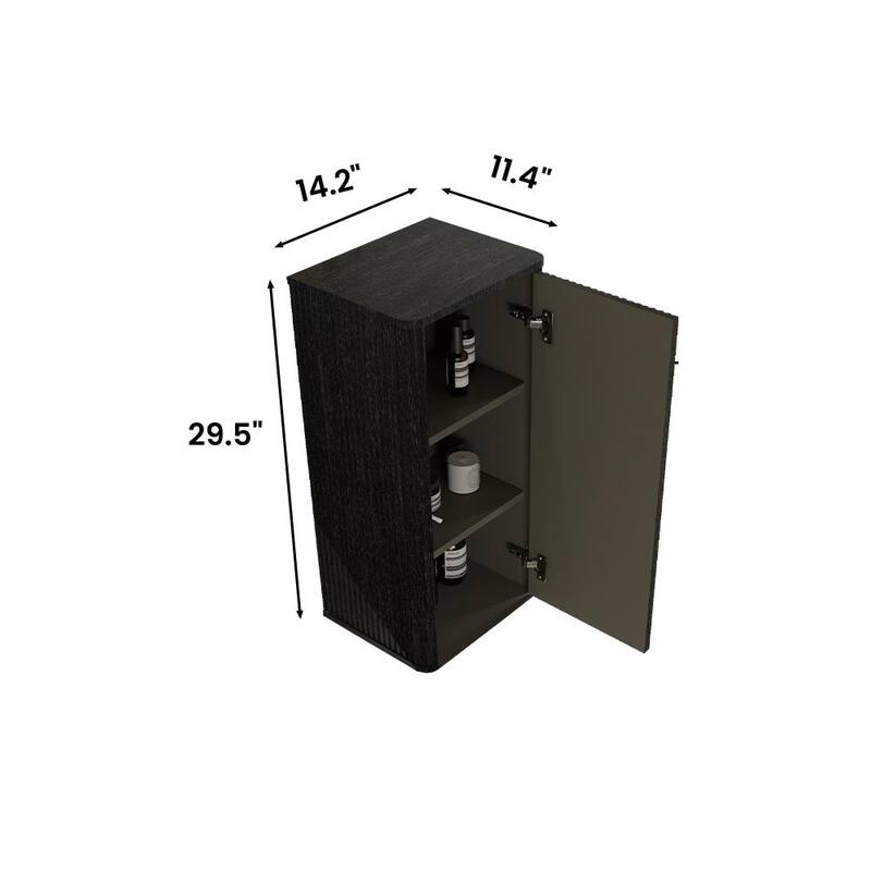 GDFStudio - Floating Wall-Mounted Side Cabinet with Curved Edges and Push-Open Door, Pre-Assembled Storage