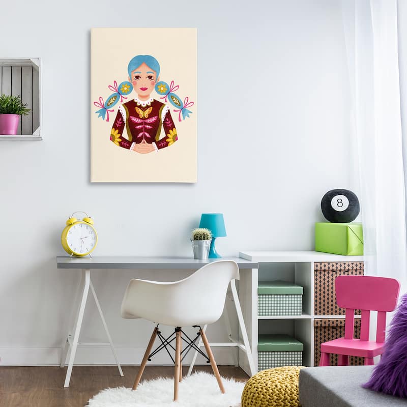 Stupell Blue Haired Girl Portrait Canvas Wall Art Design By Hannah Moren