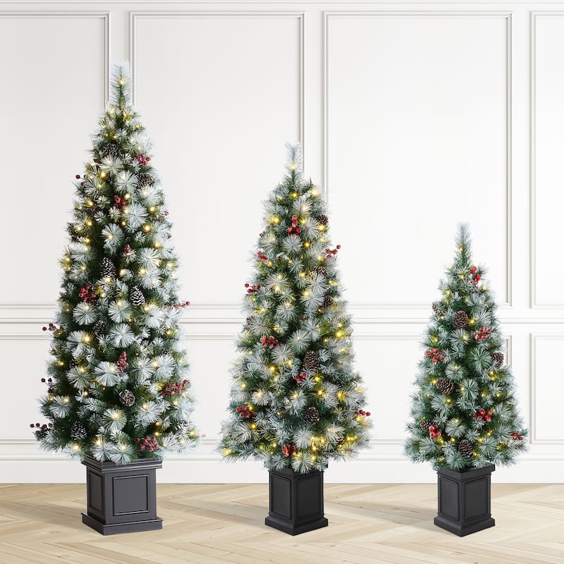 4FT & 5FT & 6FT Pre-Lit Artificial Christmas Tree Set with Warm White Lights Xmas Decorations by Glitzhome