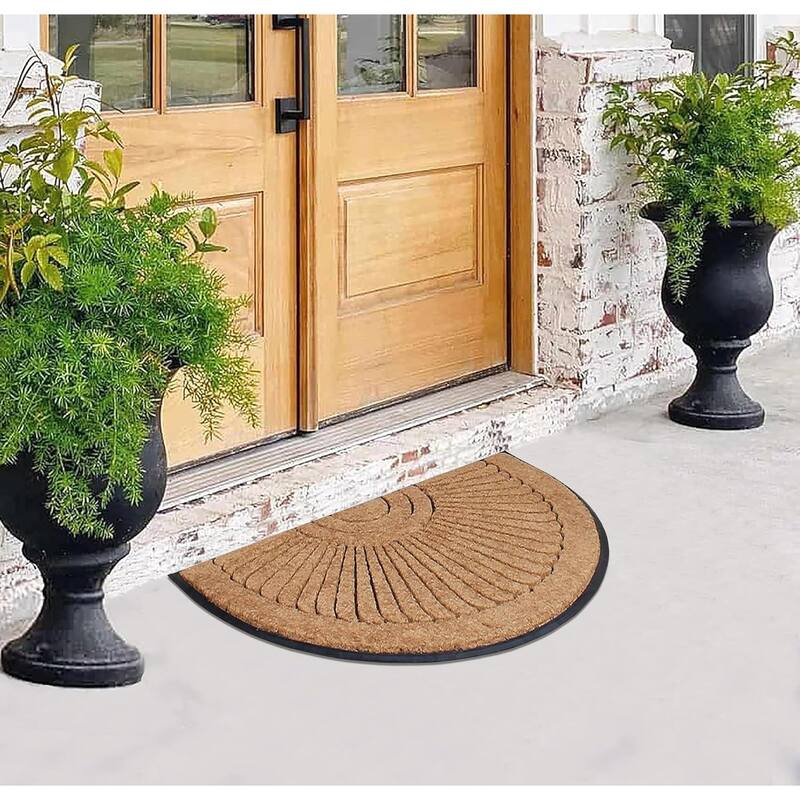 A1HC Sunburst Half Moon Tapered Edge Rubber Coir Doormat Outdoor Mat