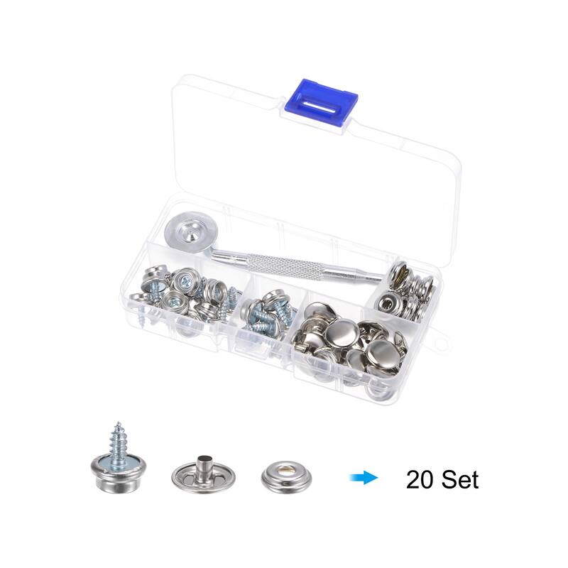 20 Sets Screw Snap Fasteners Kit 10mm Metal Snaps with Tool, Silver Tone - Silver Tone