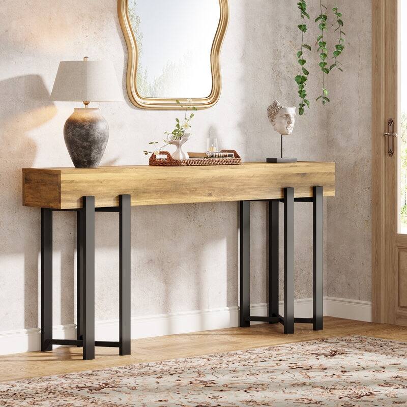 62.9 Inches Long Console Table Entryway Table for Living Room - Brown and Black