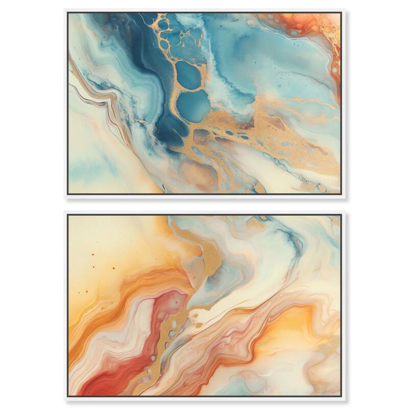 Marbled Sunrise I Canvas Set of 2 by Art Remedy - 15" x 10" - White