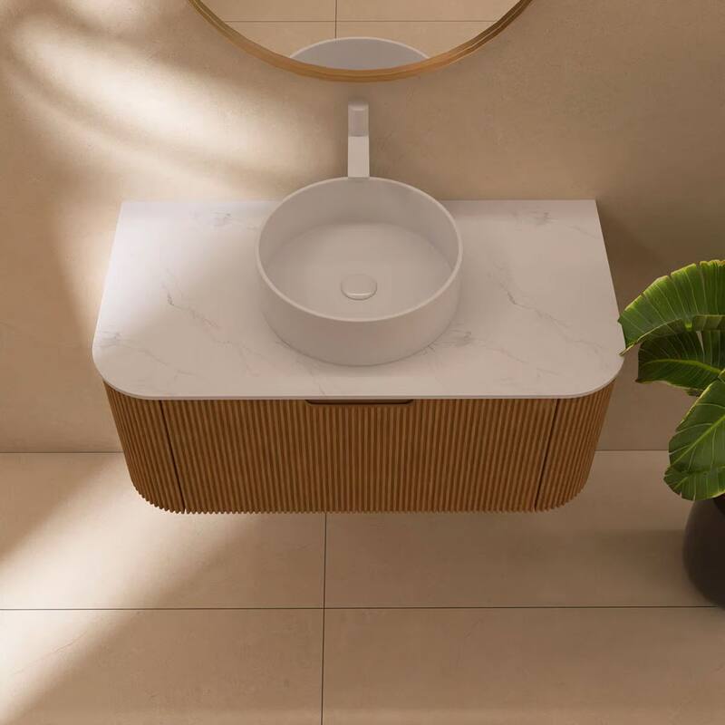 Wall-Mounted Bathroom Vanity with White Round Ceramic Sink
