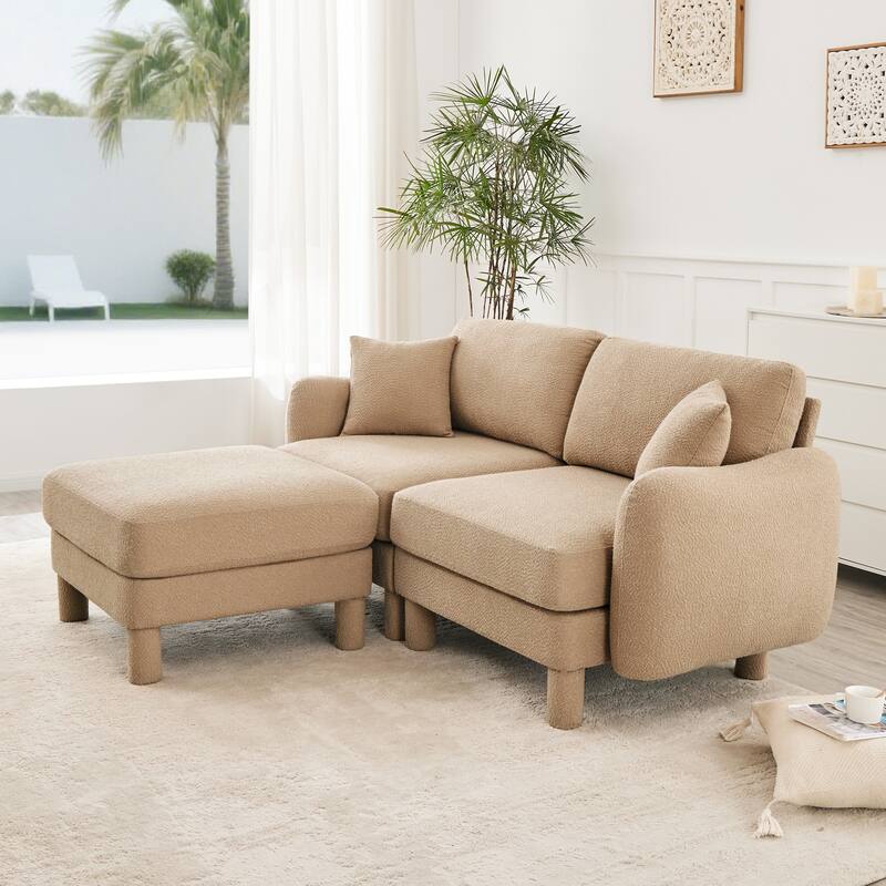 GDFStudio - Boucle 2-Seater 78" Sectional Loveseat Sofa with Removable Ottoman