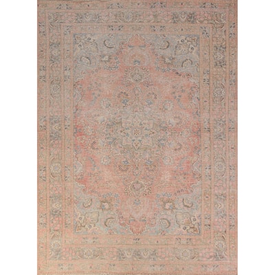 Pink Medallion Mashad Persian Vintage Rug Hand-Knotted Wool Carpet - 6'5" x 9'0"