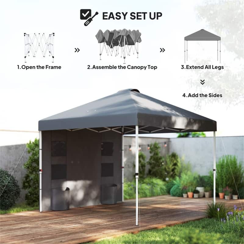 Metal Oxford Fabric Folding Outdoor Canopy Tent with Sidewalls - 116.9" L x 116.9" W x 113" H