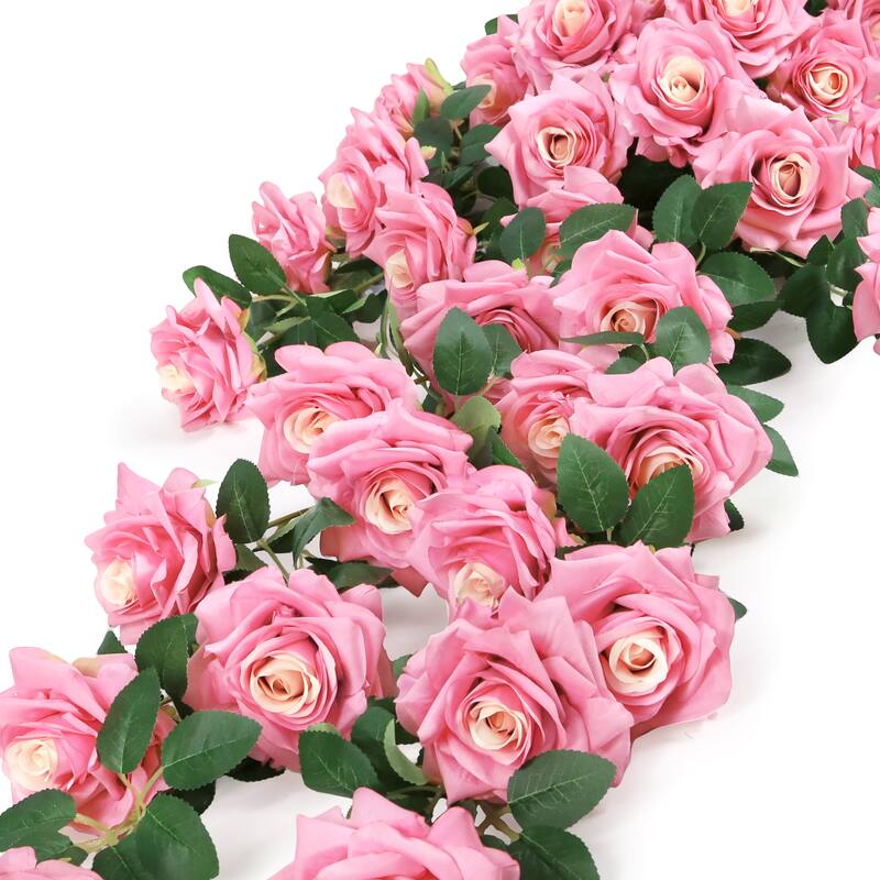 Deluxe Pink Artificial Rose Flower Stem Hanging Spray Bush 50in 50" L