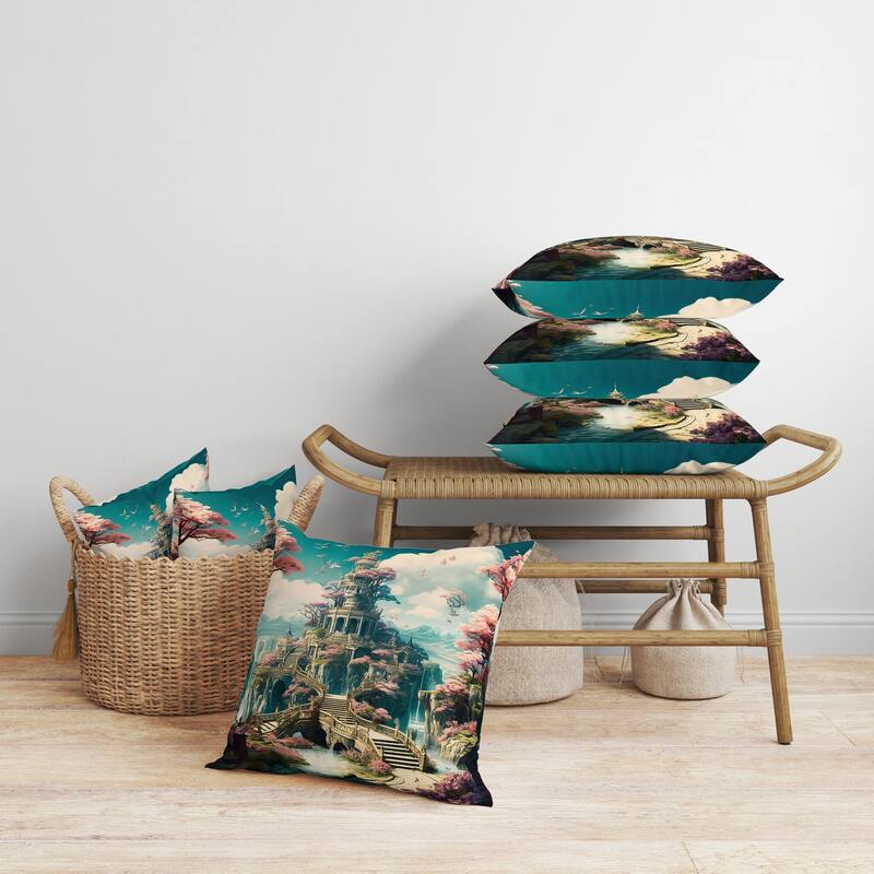 Wonderland Whispers Faux Suede Reversible Throw Pillow Cyan and Pink