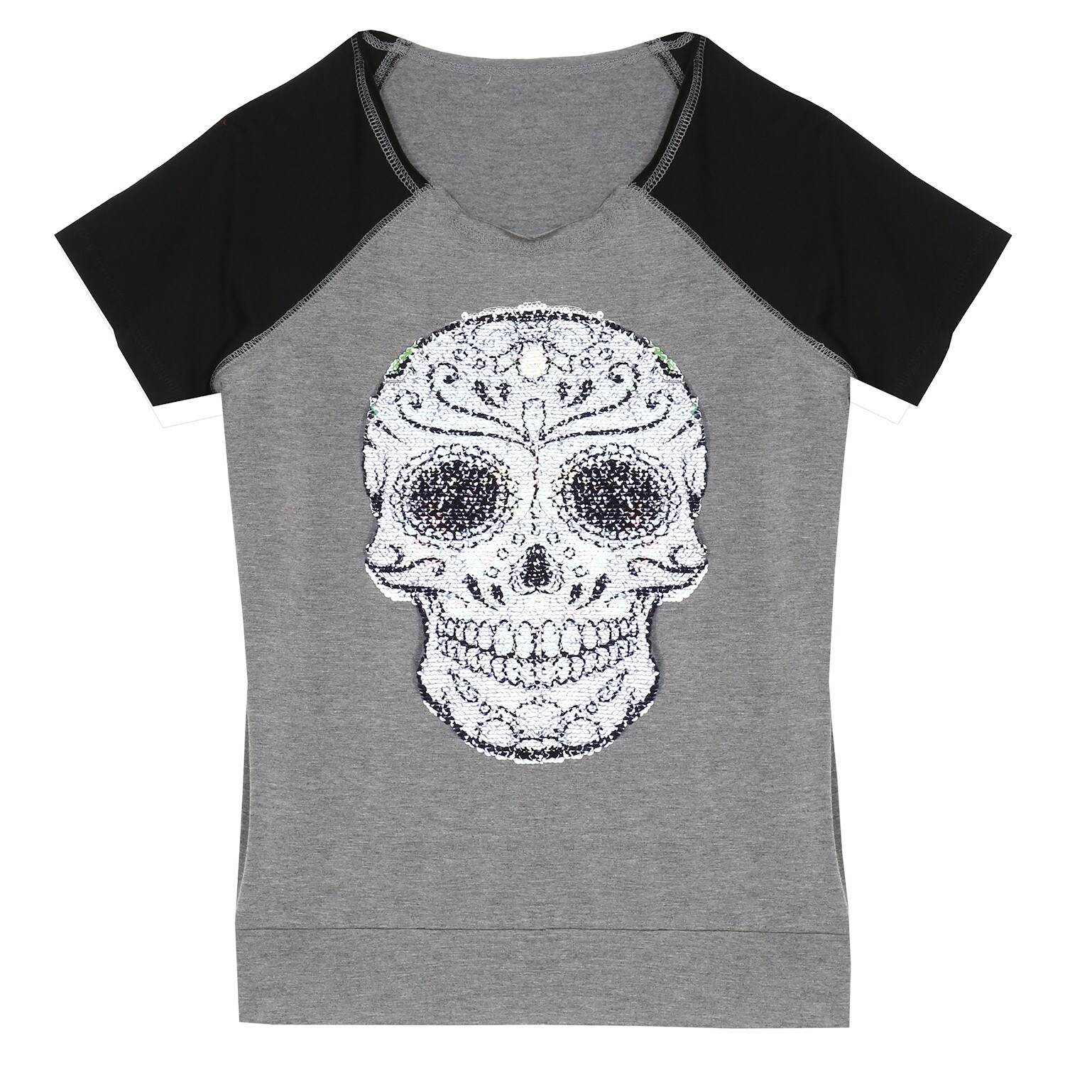Shop G H Group Women S Flip Sequin Sugar Skull T Shirt Colorful
