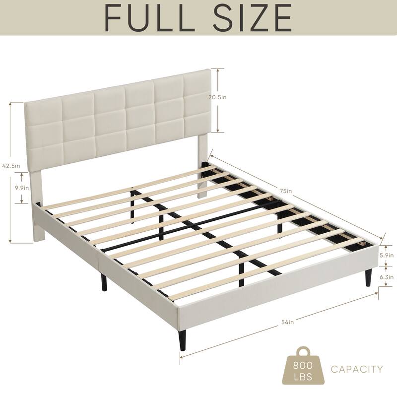 Platform Bed Frame with Fabric Upholstered Headboard